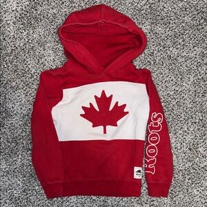 Roots Canada Kids Red and White Hoodie with Maple Leaf